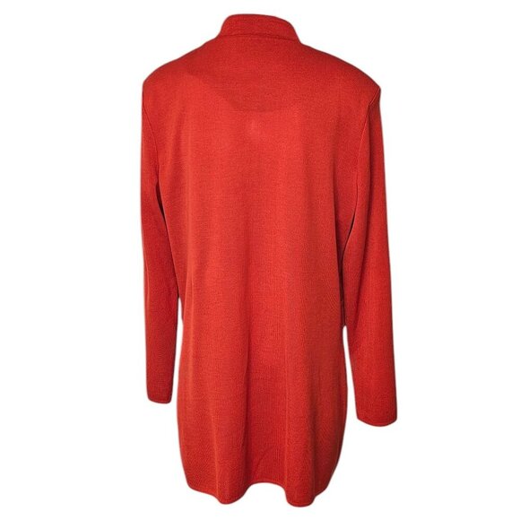 Misook Womens Studded Stretch Knit, Open Front Cardigan, Orange, Statement - Picture 2 of 9